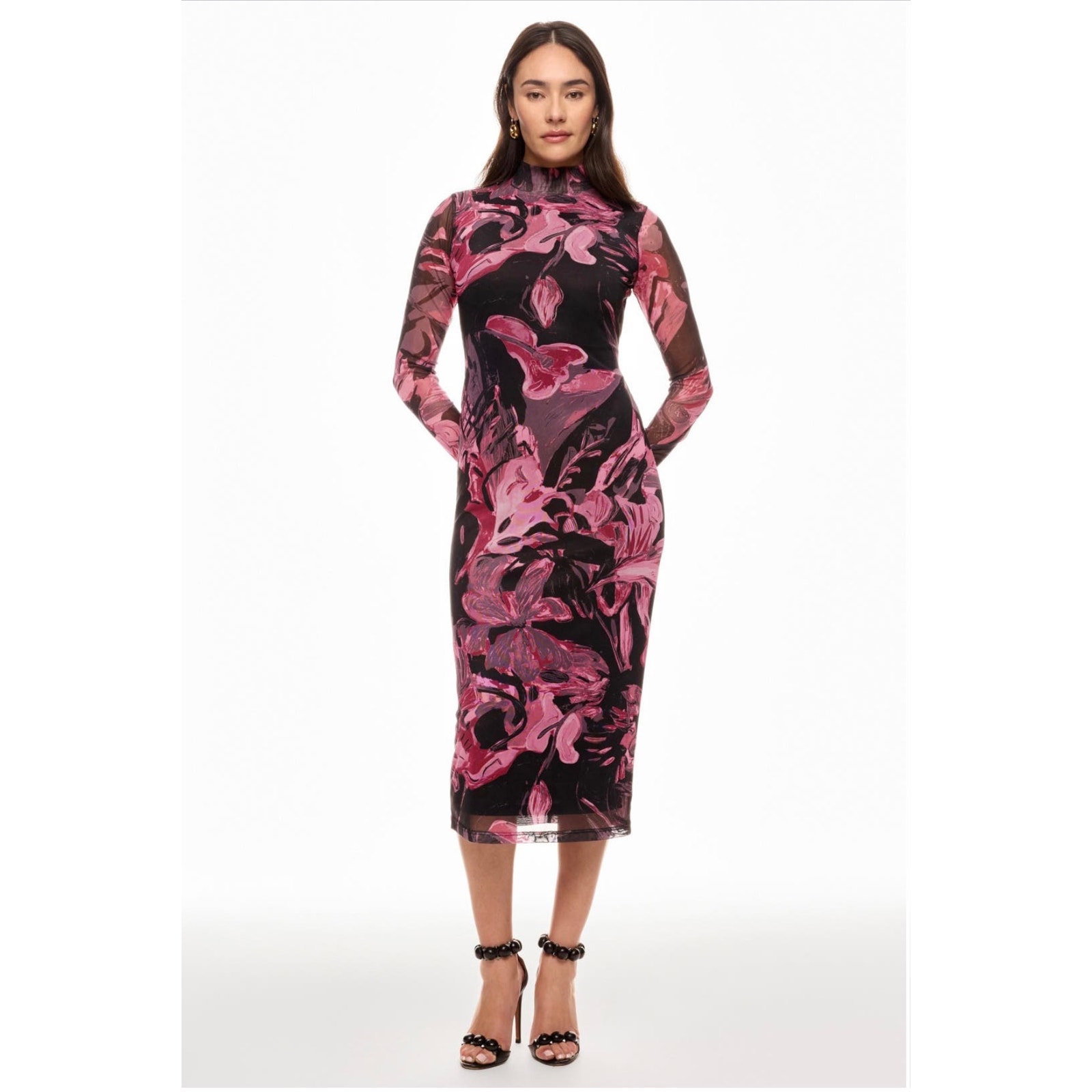 Prabal Gurung Abstract Floral Mesh Midi Dress